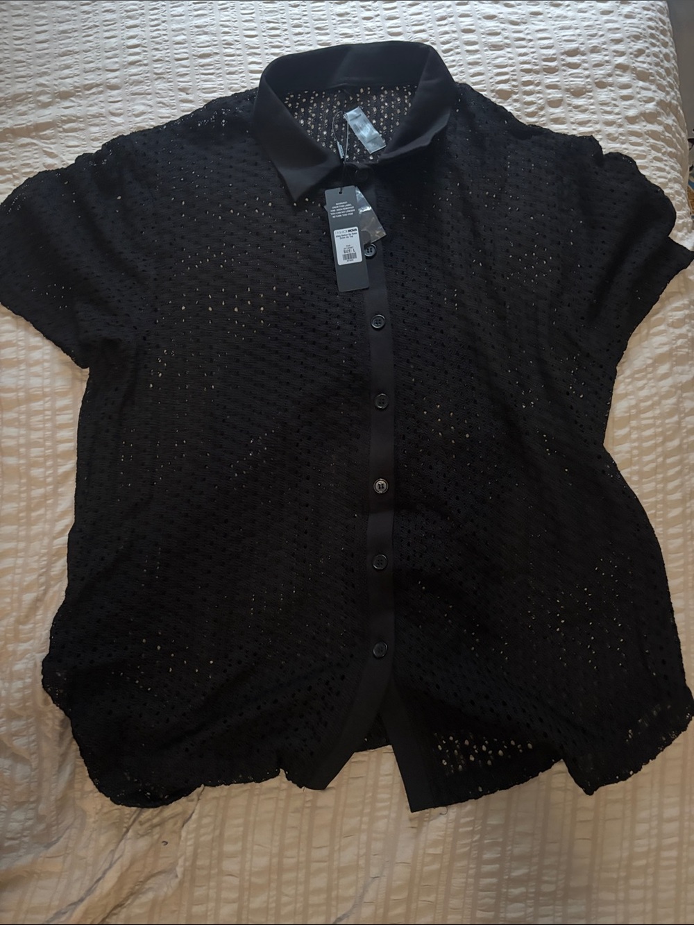 Black Eyelet Knit Women's pants set - FashionNova size Large - Picture 2 of 3